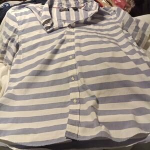 Chaps Short Sleeve Button Down Shirt XXL T Striped Mens Blue White 100% Cotton